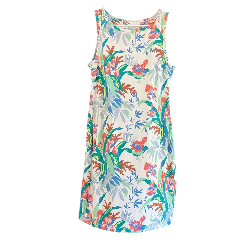 Columbia Womens AK1422 Freezer Floral Sleeveless Dress White Blue Coral Small